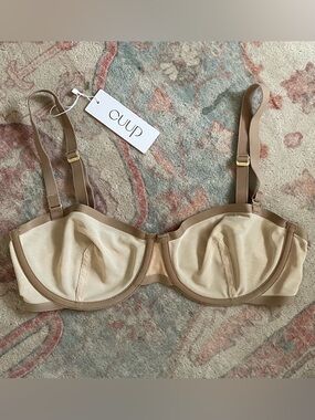 NWT CUUP Balconette Bra Sand/Taupe 32C Sheer Mesh Underwire
